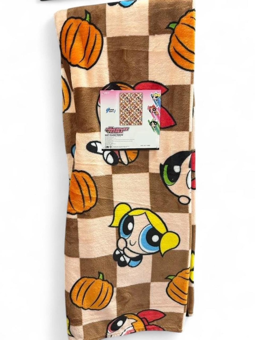 Power Puff Girls Fall Checkered Pumpkins Plush Throw Blanket